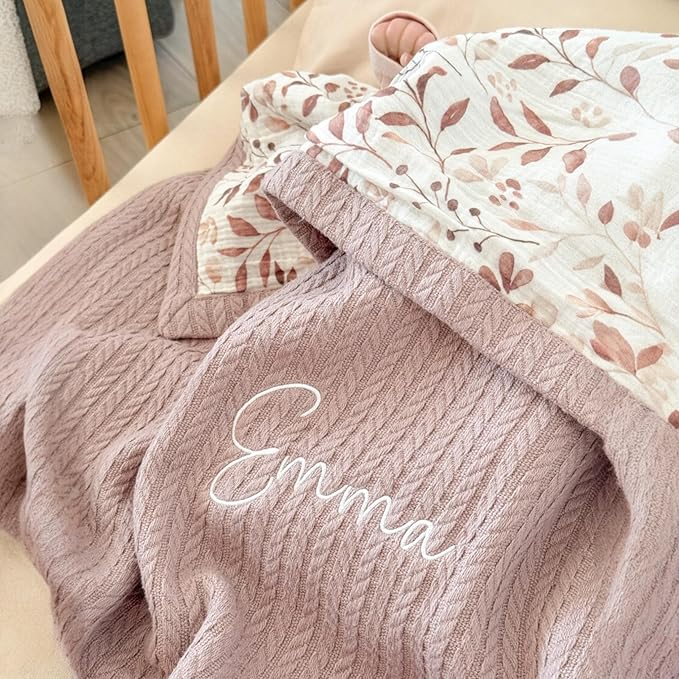 Mouliss Personalized Baby Blanket with Name ??Handmade 100% Organic Cotton Newborn Gift | Custom Knit Blanket for Boys, Girls, Kids & Baby Showers