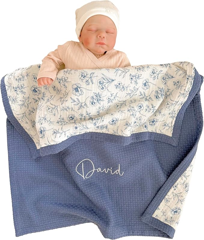 Mouliss Personalized Baby Blanket with Name ??Handmade 100% Organic Cotton Newborn Gift | Custom Knit Blanket for Boys, Girls, Kids & Baby Showers