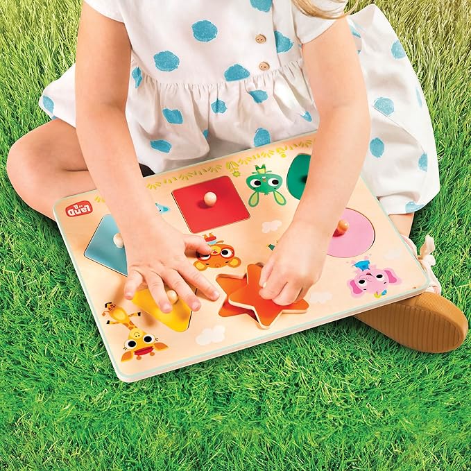 B. toys – Wooden Peg Puzzle for Kids – Shapes, Colors, Animals – Wooden Toys for Toddlers, Kids – 18+ Months