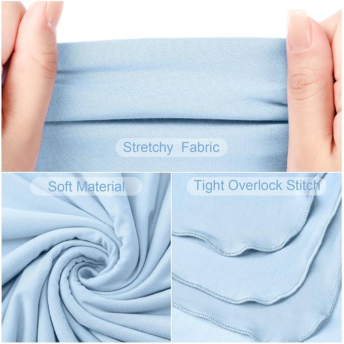 JaGely 2 Pcs Stretchy Baby Swaddle Blankets Set with Hats Extra Soft 47" x 47" Newborn Nursery Swaddle Wrap for Baby Girls and Boys(Light Gray, Light Blue)