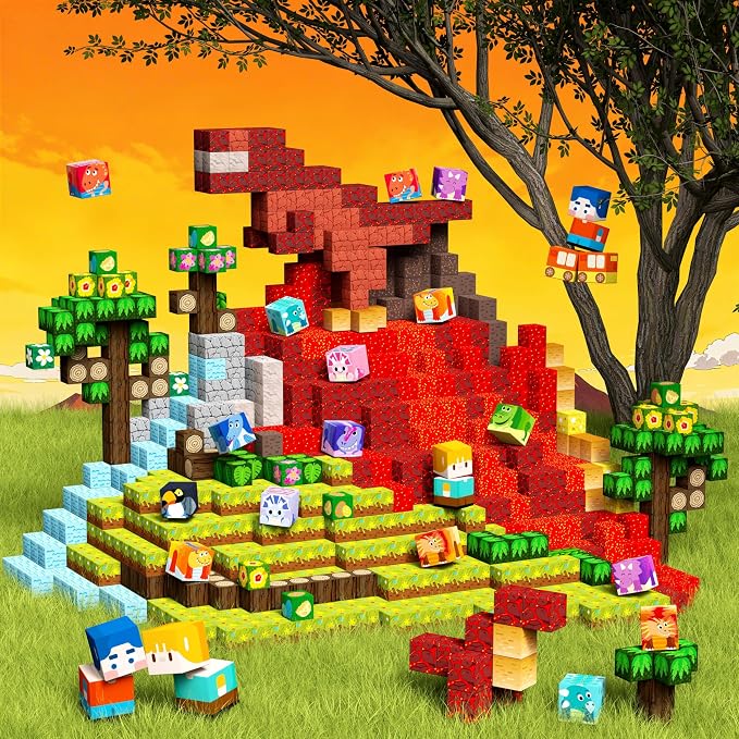 GobiDex 240PCS Magnetic Blocks Playset, Dinosaur STEM Educational Building Toys, Sensory Pretend Play Gift for Boys and Girls