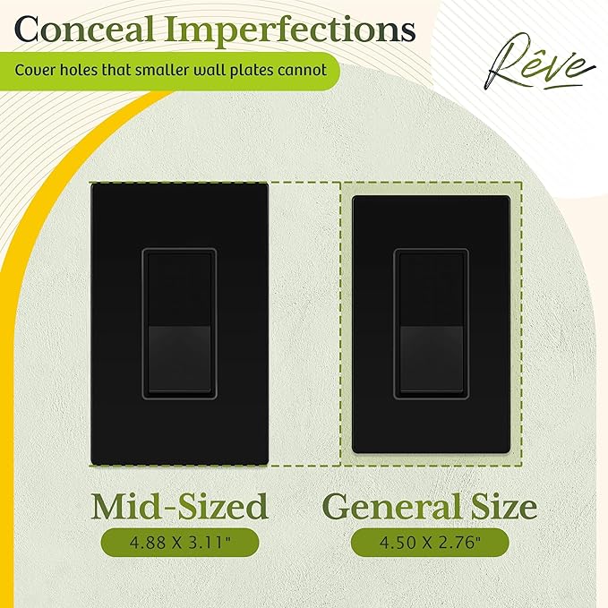 TG Screwless Decorator Wall Plate Child Safe Outlet Cover, Mid-Size 1-Gang 4.88" H x 3.11" L, Unbreakable Polycarbonate Thermoplastic, UL Listed, Glossy, Black (5 Pack)