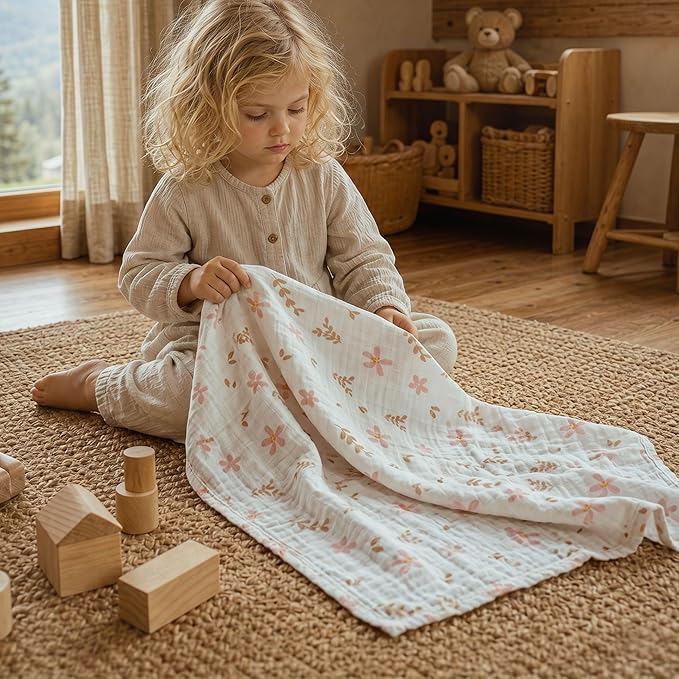 GLLQUEN BABY Muslin Swaddle Blankets 6 Pack, Soft Cotton Baby Swaddle, Breathable Receiving Blanket for Newborn Boys Girls, Multipurpose Nursing Cover & Stroller Sun Shade, Deer Pattern