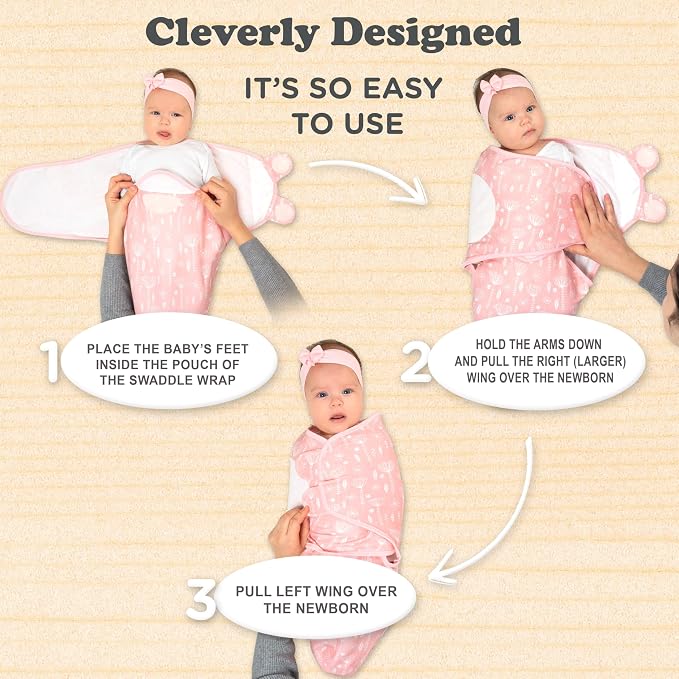 Organic Preemie Swaddles 4-7 lbs - 3-Pack Premature Babies Swaddle Sleep Sack - Premature Infant Sleeping Sack - Easy Adjustable Baby Swaddle Blanket Wrap Boy Girl (Rose Pink)