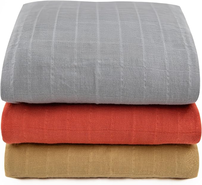 Organic Muslin Swaddle Blankets, 100% Organic Cotton, Baby Wrap for Boys and Girls, Soft Breathable and Skin-Friendly, Newborn Blankets, Baby Essentials, Registry&Gift, 3-Pack, Large 47 x 47 inches