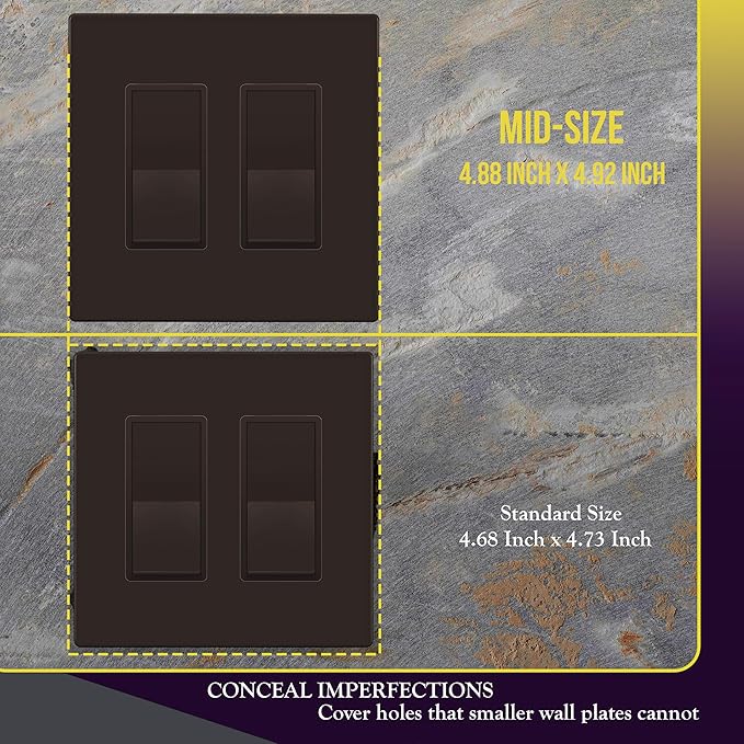 ENERLITES Screwless Decorator Wall Plates Child Safe Outlet Covers, Gloss Finish, Midway Size 2-Gang 4.88" H x 4.92??L, Unbreakable Polycarbonate Thermoplastic, SI8832M-BR-10PCS, Brown,10 Pack