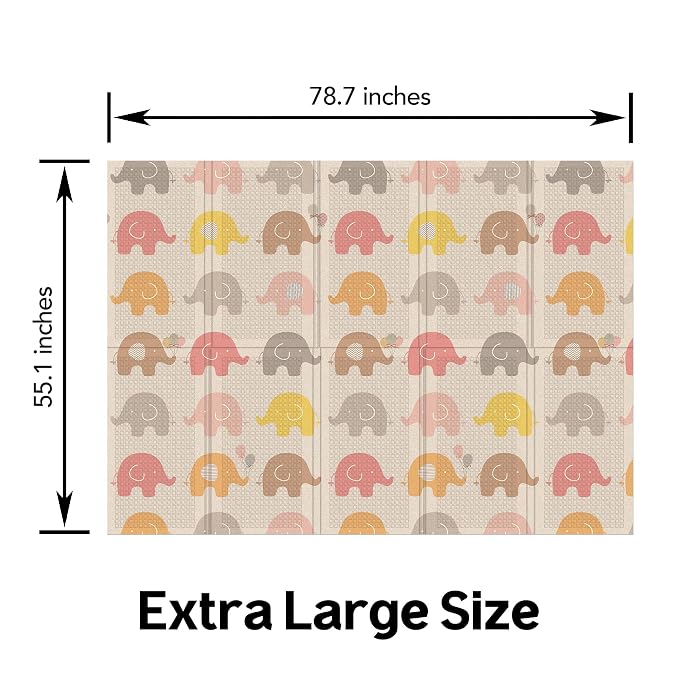 Parklon Folding Play Mat (78.7 x 55.1 x 0.4 inch) (Little Elephant) | Kids Foam Play Mat - Reversible Cushioned Surface, Indoor & Outdoor Playmat, Waterproof Easy Clean Design, Made in Korea