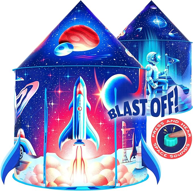 W&O Rocket Ship Play Tent with Blast Off Button - Ultimate Spaceship Tent with Captivating Space Sounds - Perfect for Indoor & Outdoor Adventures