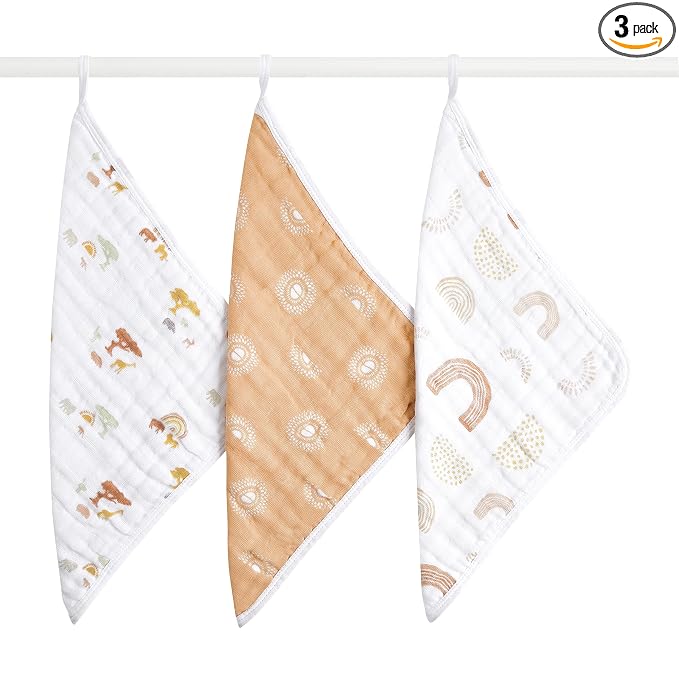 aden + anais Boutique Oversized Washcloth 3-Pack, Super Soft 100% Cotton Muslin, Gentle on Skin, 3 Absorbent 12x12 Layers, Softer with Every Use, Perfect for Babies, Infants, Toddlers, Keep Rising