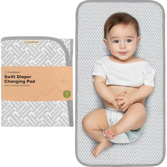 KeaBabies Portable Diaper Changing Pad, Easy Wipe Clean - Foldable Waterproof Baby Changing Mat for Diaper Bag, Compact, Lightweight, 25x13 Newborn, Infant, Baby Changer Travel Essential (Gray Mod)