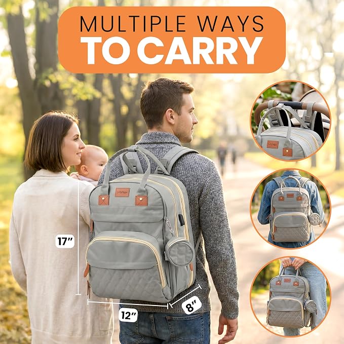 Diaper Bag Backpack with Changing Station | 600D Oxford Waterproof Baby Bag for Mom & Dad | Large Baby Diaper Bag Boy Girl | 16 Pockets, USB Charging Port, Foldable Pad
