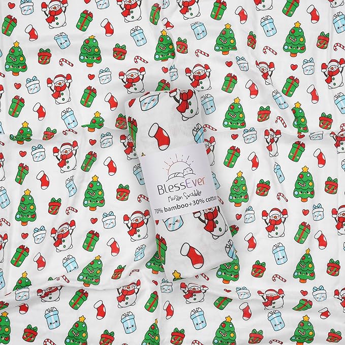 Muslin Swaddle Blanket for Unisex, Soft Breathable and Skin-Friendly Baby Swaddles for Boys & Girls, Baby Blanket, Newborn Receiving Blanket, Christmas Blankets Babies, Large 42 x 47 inches