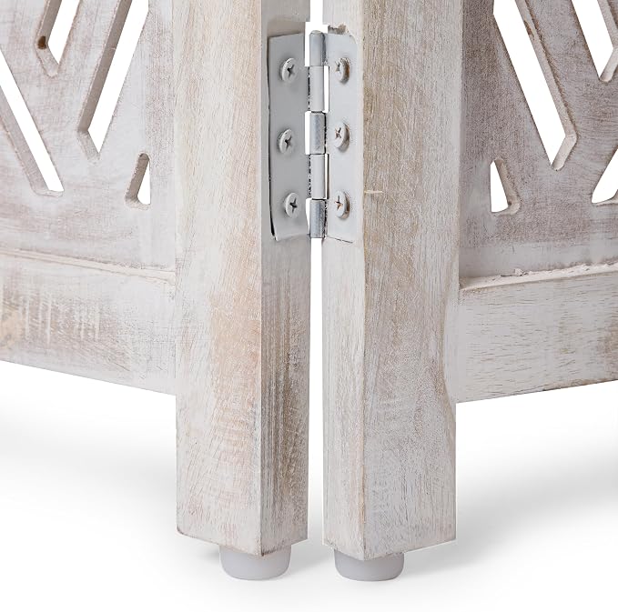 Lightnpro Geometric Wooden Dog Gate - Stylish Freestanding Foldable Indoor Pet Barrier, Extra-Wide Safety Gate for Dogs & Small Pets, Perfect for Stairs & Entryways - 24x54 Inch White Wash Finish