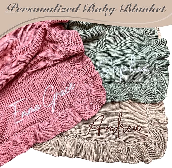 Knit ??30x40in Personalized Baby Blanket for Newborn Girl and Boy ??Custom Blanket with Name Embroidery ??Soft Knitted Baby Blanket ??Custom Baby Gifts for Baby Shower (Camel)
