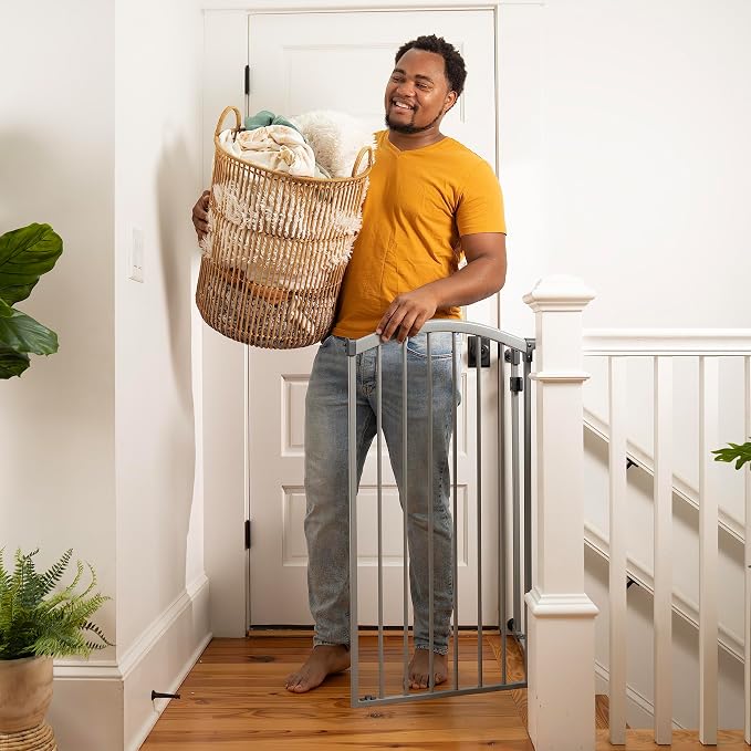 Summer Infant Extra Tall & Wide Safety Pet and Baby Gate, 29.5"-53" Wide, 38" Tall, Pressure or Hardware Mounted, Install on Wall or Banister in Doorway or Stairway, Auto Close Walk-Thru Door - Gray