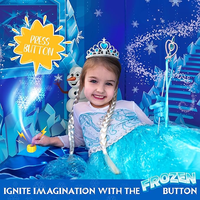 W&O Frozen Princess Tent for Girls with Magical Sound Button, LED Lights, Crown & Wand ??Indoor & Outdoor Frozen Tent for Girls Ages 3-7