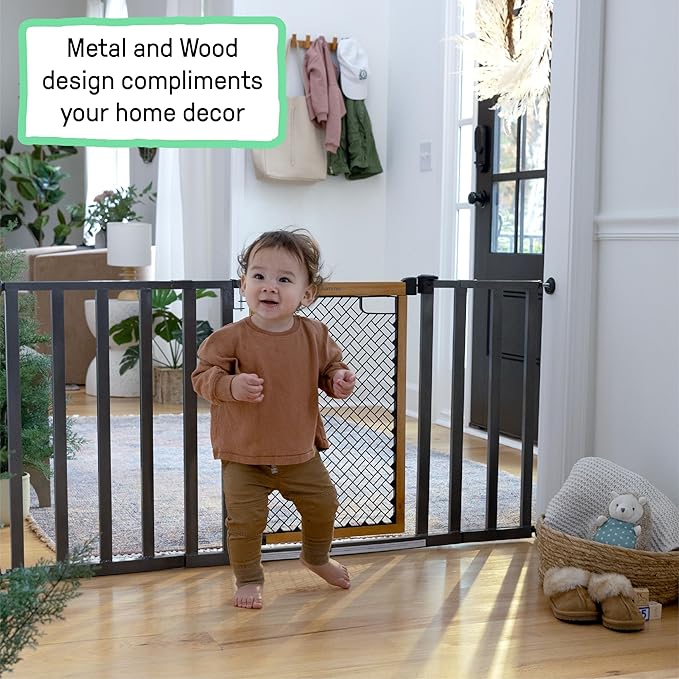 Ingenuity Ingenuity Thruway 60XW Series Extra Wide Safety Pet&Baby Gate,30"-60" Wide,26" Tall,Pressure or Hardware Mounted,Install Wall to Wall in Doorway or Stairway?“Honey Oak Stained Wood&Metal