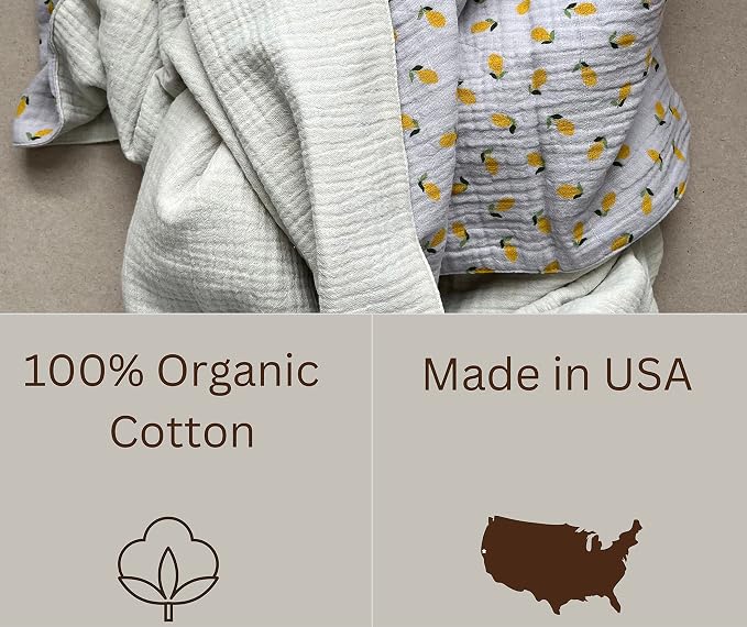 Leyl&Ari Muslin Quilt Blanket | 100% Organic Cotton | Toddler Crib Blanket | Made in USA (Little Lemons)