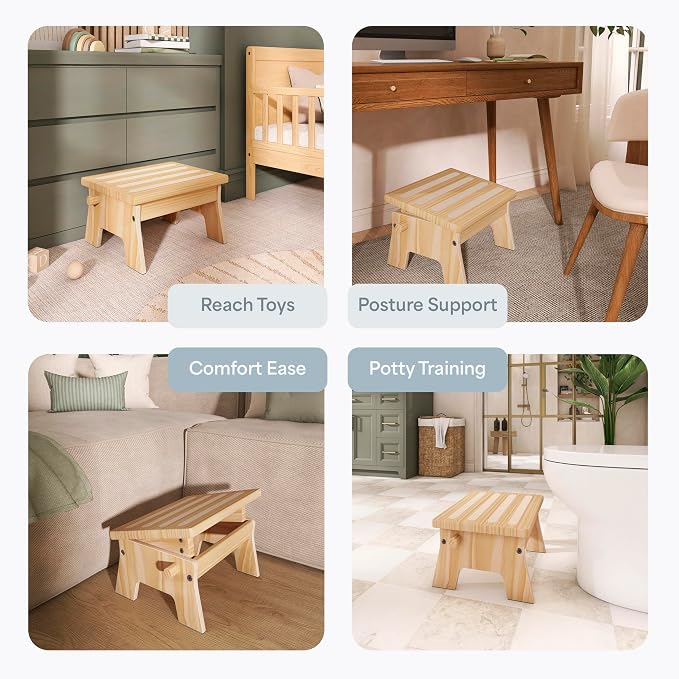 Dream On Me Ease-Up Adjustable Nursing Footrest in Natural – Solid Pinewood Foot Stool for Breastfeeding, Posture Support & Comfort, Lightweight, Easy to Assemble, Helps Reduce Back & Neck Pain