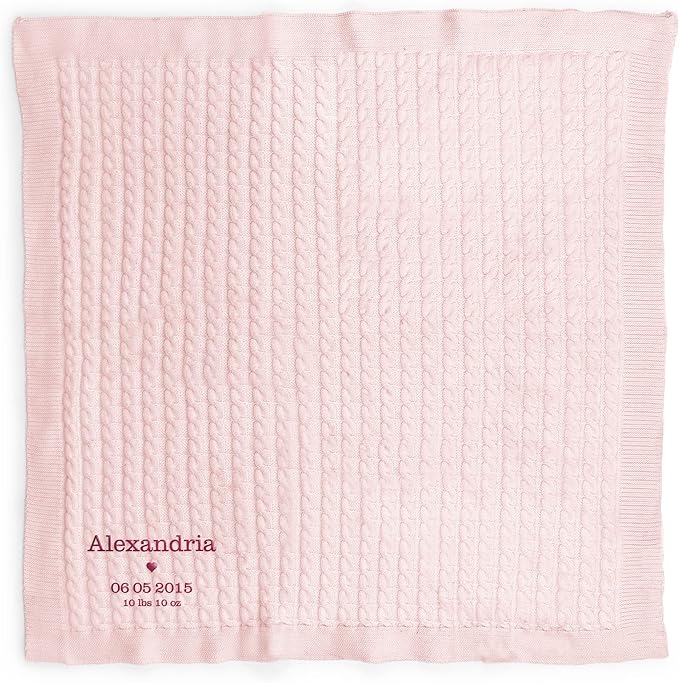 WEDDINGSTAR Custom Embroidery Cotton Cable Knit Baby Blanket Pastel Pink - Heart
