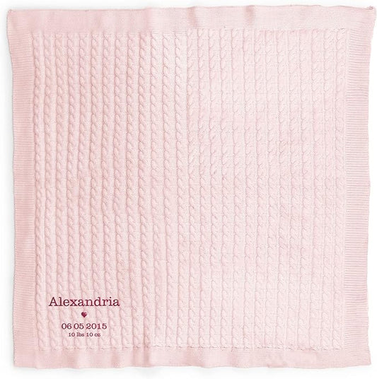 WEDDINGSTAR Custom Embroidery Cotton Cable Knit Baby Blanket Pastel Pink - Heart