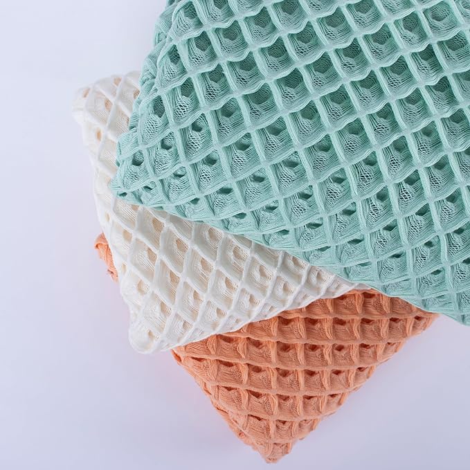100% Cotton Waffle Weave Baby&Kids Blanket, Deep Textured, Thermal, Breathable, Three Dimensional, Ultra Soft, All Seasons, Unisex, Luxury, Swaddling Blanket (Green)
