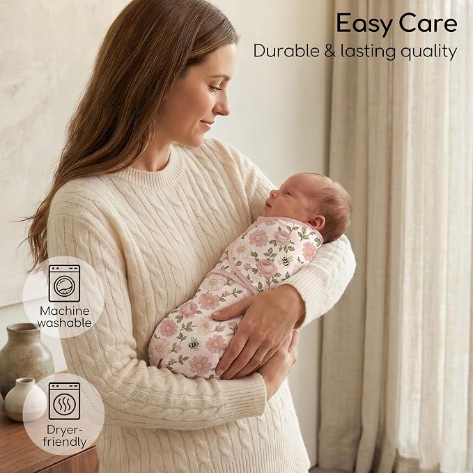 Baby Swaddles for Newborn Organic Cotton, Soft & Snug Newborn Velcro Swaddle 0-3 Months Sleep Sack Helps Calm Startle Reflex, 2-Pack Wrap Nursery Swaddling Bloom Floral