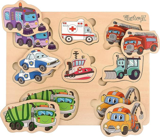 Pikatoyz® Wooden Puzzles for Toddlers 1-3 – Montessori Educational and Learning Toys – Wooden Baby Puzzle for Kids 1 Year and Up – Developmental Toys – Baby Puzzles for Early Learning