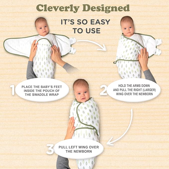 Swaddles for Newborns – 3-Pack Infant Swaddles 0-3 Months – Adjustable Swaddle Sleep Sack – Soft Organic Cotton Baby Wrap for Safe & Cozy Sleep (Green Leaf)