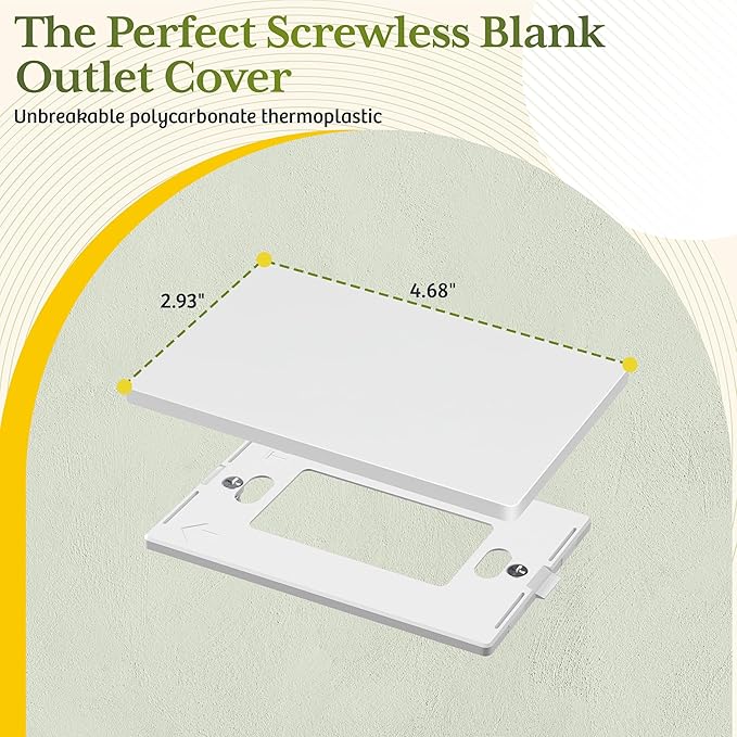 TG Screwless Blank Wall Plate, Child Safe Blank Device Outlet Cover, Standard Size, 1-Gang 4.68" x 2.93", Polycarbonate Thermoplastic, UL Listed, SP-B1-W, Glossy, White