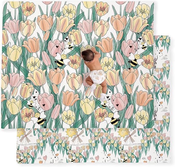 JumpOff Jo Foldable Foam Play Mat ??Large Waterproof Baby & Toddler Activity Floor Mat, Double-Sided 70 x 59 Inch Play Surface