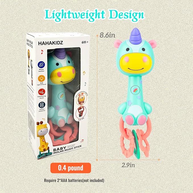 Cute Unicorn Baby Musical Rattle Toy 6-12-18 Months, Light-Up Teether & Sensory Chew Rubber 1st Birthday Gift for 1+ Year Old Boys Girls (Unicorn)