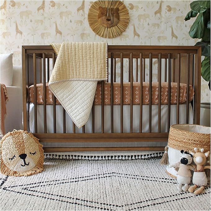 Crane Baby Blanket, 36??x 36?? Soft Cotton Quilted Nursery Blanket for Boys and Girls, Light Yellow