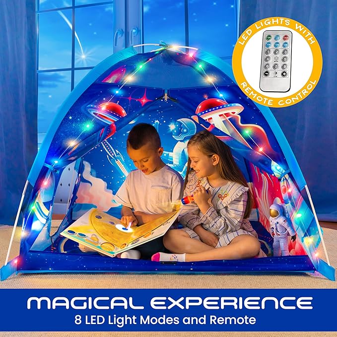 W&O Space Super Dome with Blast Off Button, Space Projector and LED Lights - Ultimate Rocket Play Tent for Kids Aged 3-12 - Perfect for Indoor & Outdoor Adventures
