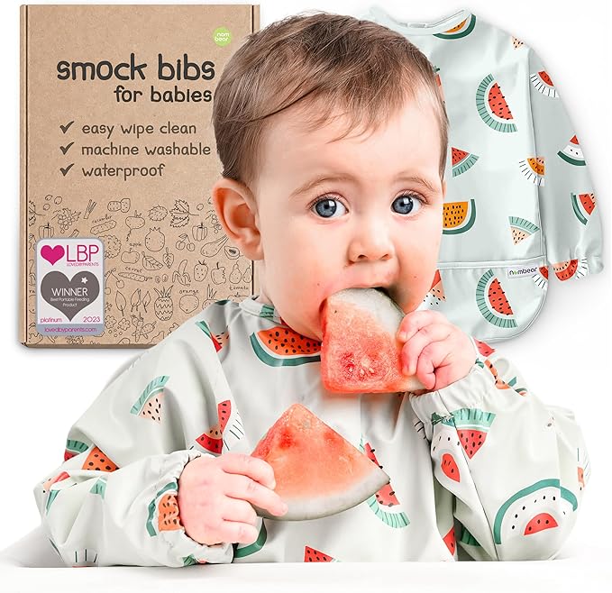 Waterproof Smock Baby Bibs for Eating (Boy or Girl 6-24 Months) - Toddler Long Sleeve Bib for Baby Led Weaning
