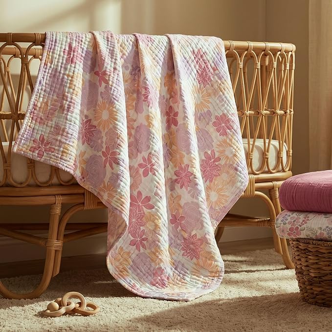 Muslin Swaddle Blankets for Newborns, 3-Pack Cotton Receiving Blankets, Large 40 x 38 inches, Breathable Soft Baby Blankets for Girls, Wrap Burp Cloths, Vintage Purple Floral