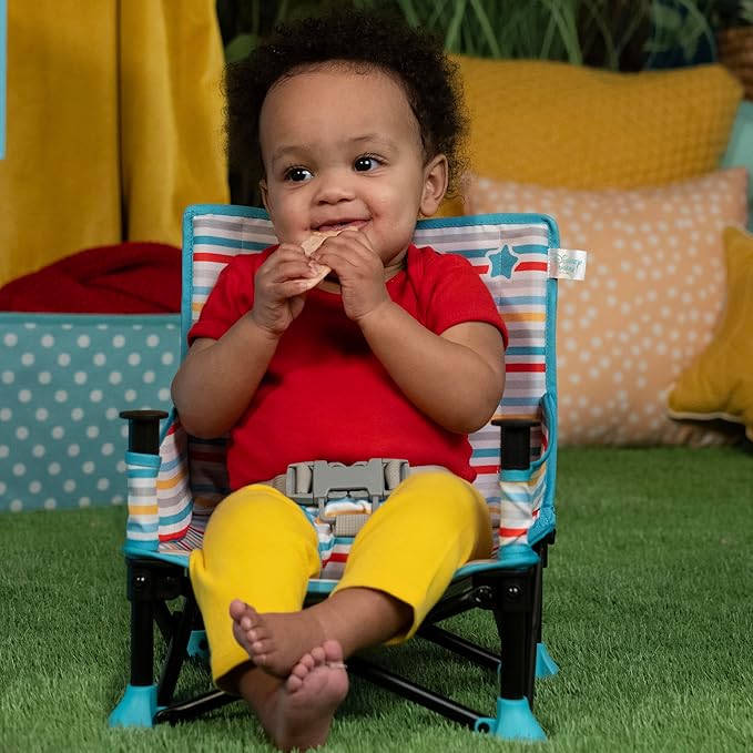 Bright Starts Disney Mickey Mouse Pop 'N Sit Portable Booster, Indoor/Outdoor Use, Floor Seat with Feeding Tray, Blue, 6 Mos - 3 Yrs