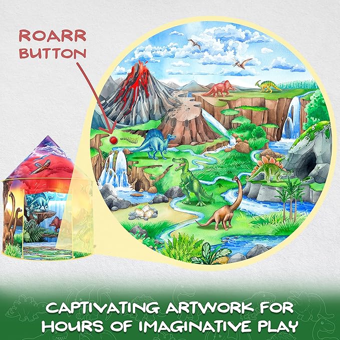 W&O Dinosaur Discovery Play Tent with Roar Button - Extraordinary Pop Up Tent for Boys & Girls - Perfect for Indoor & Outdoor Adventures