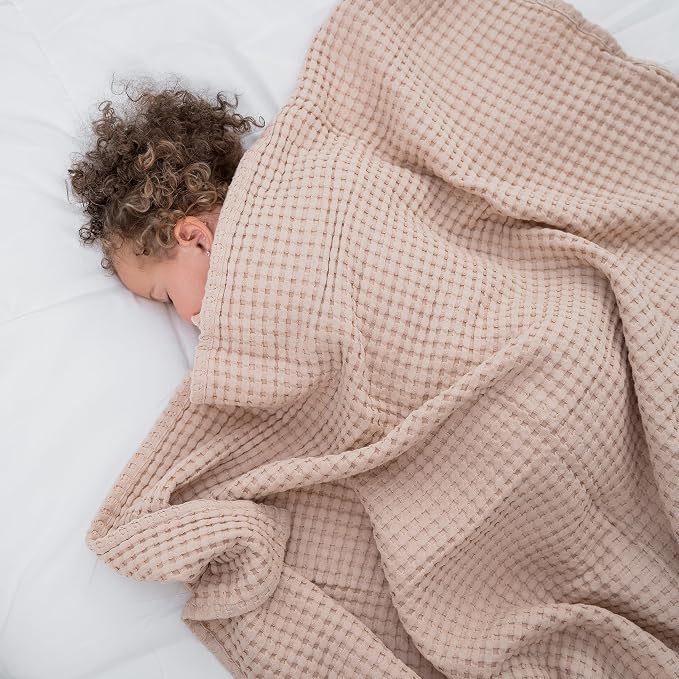 Comfy Cubs 100% Cotton Waffle Weave Blanket and Easy Adjustable 3 Pack Infant Sleep Sack Wrap Bundled