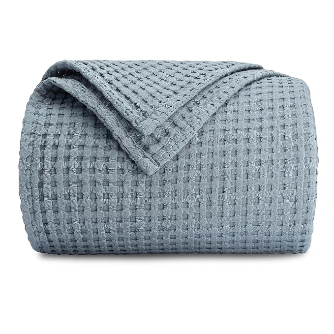 Comfy Cubs 100% Cotton Waffle Weave Throw Blanket Breathable Skin-Friendly Soft Lightweight Blankets - Perfect Warm Textured Blanket Layer - Size for Couch Bed & Sofa (Pacific Blue, 50" X 60")
