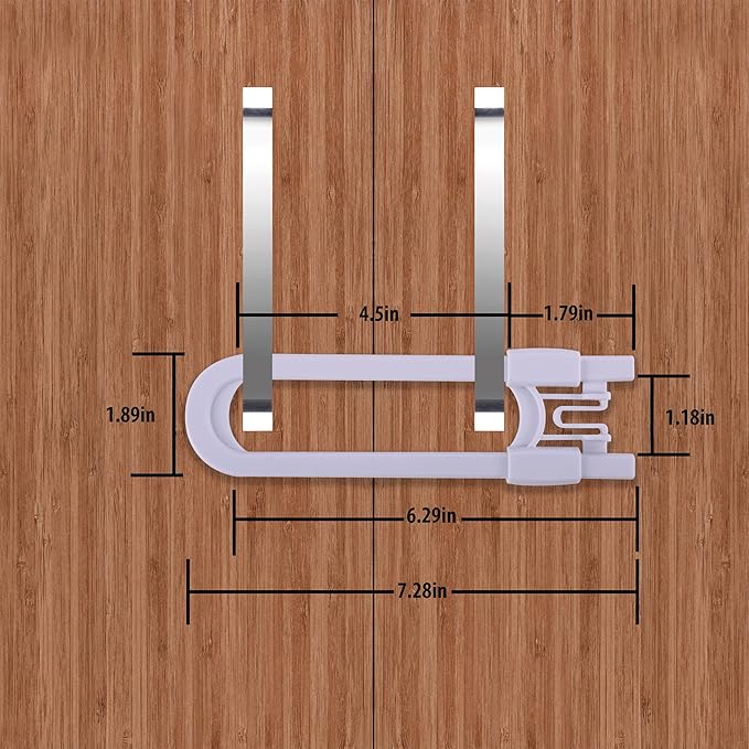 Sliding Cabinet Locks Baby Proofing ??Adjustable Child Safety Latches for Knobs & Handles ??2 Pack ??No Adhesive Drilling or Tools - White