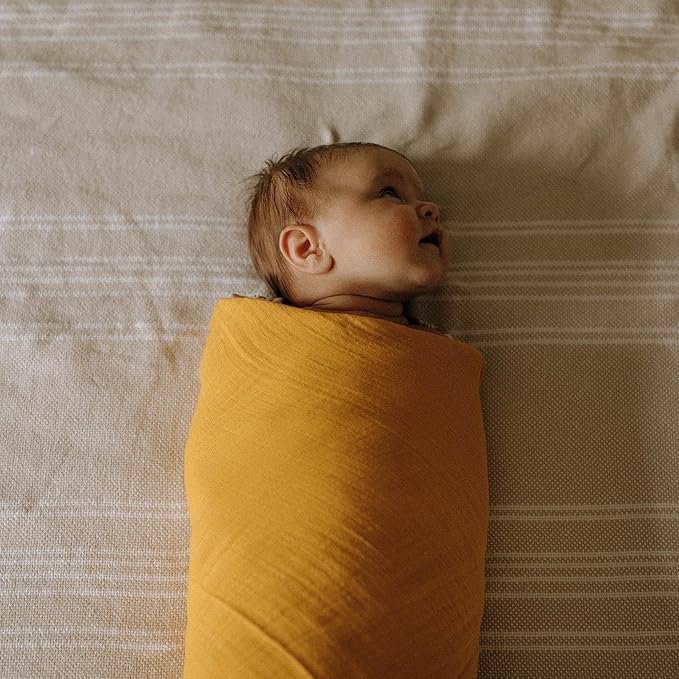Parker Baby Co. Swaddle Blankets - Pack of 3 of 100% Cotton Muslin Swaddle Blankets for Baby Boys and Girls - Unisex/Gender Neutral - Dune Set