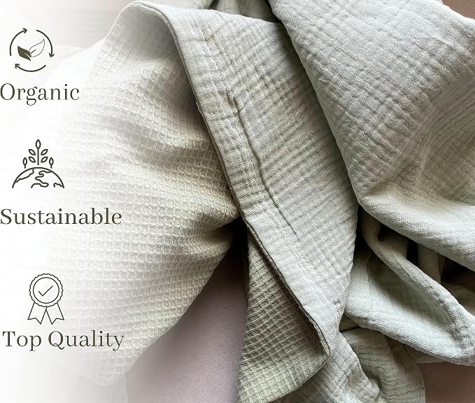 Leyl&Ari Waffle Baby Blanket | Organic Muslin and Waffle Weave Toddler Quilt | Toddler Blankets for Boys Girls (Sage)