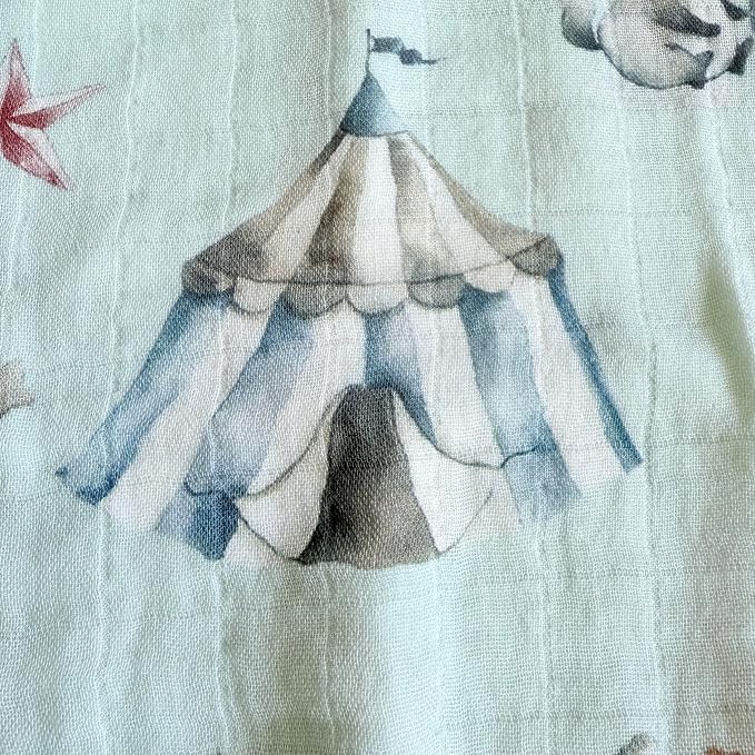 Ali+Oli Muslin Swaddle Blanket for Baby (Circus) Large 47" x 47" Soft Rayon Made from Bamboo & Organic Cotton, Machine Washable Receiving Blanket Wrap for Newborn to Toddler