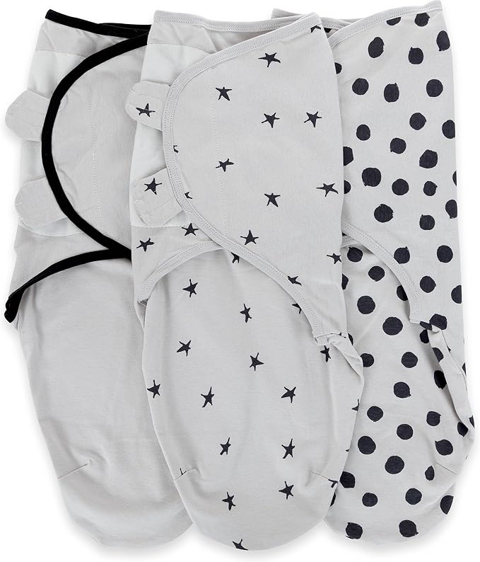 Ely's & Co. Adjustable Swaddle Blanket Infant Baby Wrap Set 3 Pack Grey and Black 0-3 Months