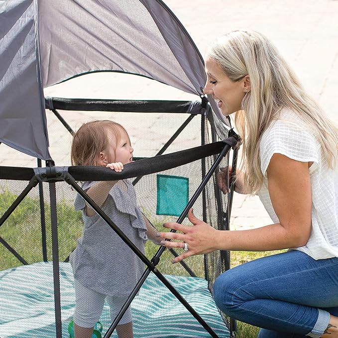 Baby Delight Go With Me Eclipse Mesh Portable Playard | Playpen | Sun Canopy | Indoor and Outdoor | Watercolor Stripe Base