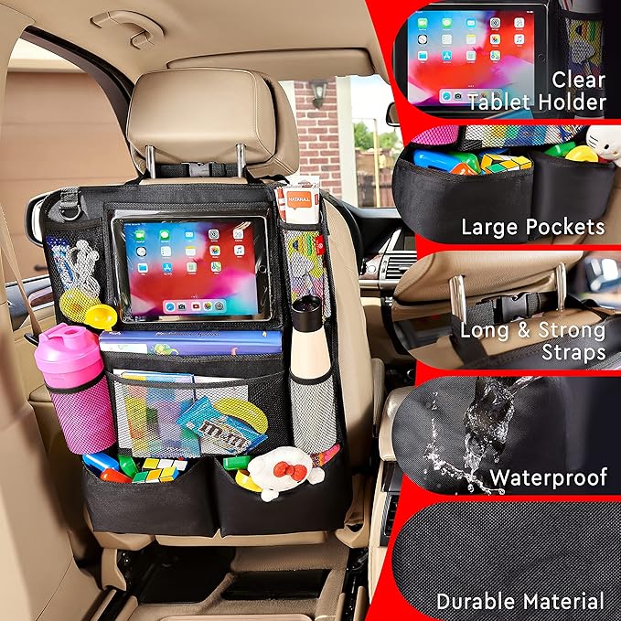 Helteko Backseat Car Organizer, Kick Mats Back Seat Protector with Touch Screen Tablet Holder, Back Seat Organizer for Kids with 9 Storage Pockets, Travel Accessories (2 Pack, Violet)
