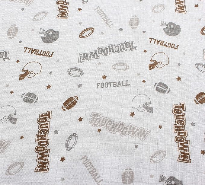 Bacati - 4 Pack Sports Baby Swaddle Blankets Boys Swaddle Wrap Soft Breathable Cotton Muslin Swaddle Blankets Receiving Blanket for Boys, Large 45 x 45 inches (Football Brown/Grey)
