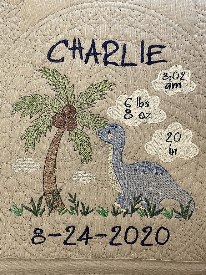 Personalized Baby Blanket Quilt | Monogrammed Blankets for Boys and Girls | Embroidered Baby Gifts | (Dino)