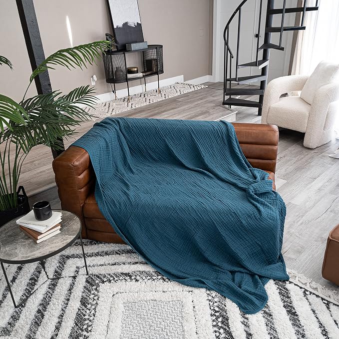 Comfy Cubs Muslin Blanket for Adults Twin 90" x 66" - 6 Layer Soft, Breathable & Lightweight Muslin Adult Blanket - Machine Washable & Designed in The US Bedding for All Seasons - Neptune